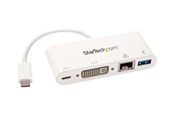 Kabel wyswietlacza - StarTech.com USB-C Multiport Adapter for Laptops - Power Delivery - DVI - GbE - USB 3.0 ekstern videoadapter - hvid - DKT30CDVPD