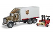 Samochody i pojazdy - Bruder MACK Granite UPS logistics truck with forklift - 02828