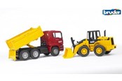 Samochody i pojazdy - Bruder MAN TGA Construction truck and articulated road loader FR 130 - BR2752