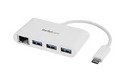 USB hub - StarTech.com USB-C Hub 3-Port with Gigabit Ethernet USB hub - 3 - Biały - HB30C3A1GEA