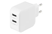 Telefon - Adapter i Ladowarka - Deltaco Wall charger with dual USB-A ports 4.8 A. - USB-AC175