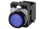 Przyciski i urządzenia sygnalizacyjne - Siemens Illuminated pushbutton 22 mm round plastic blue pushbutton flat momentary contact type with holder 1 no led module with integrated led 24 v ac/dc spring-type terminal - 3SU1102-0AB50-3BA0