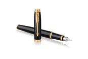 Przybory do pisania i rysowania - Parker IM Fountain Pen | Black Lacquer with Gold Trim | Fine Nib with Blue Ink Refill | Gift Box - 1931645