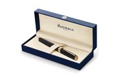 Przybory do pisania i rysowania - Waterman Exception Fountain Pen | Slim Black with 23k Gold Clip | Fine Nib with Blue Ink Cartridge | Gift Box - S0636930