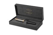 Przybory do pisania i rysowania - Parker Sonnet Fountain Pen | Premium Metal and Black Gloss Finish with Gold Trim | Fine 18k Gold Nib with Black Ink Cartridge | Gift Box - 2119784