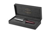 Przybory do pisania i rysowania - Parker Sonnet Fountain Pen | Premium Metal and Red Satin Finish with Chrome Trim | Fine 18k Gold Nib with Black Ink Cartridge | Gift Box - 2119650