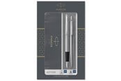 Przybory do pisania i rysowania - Parker Jotter Duo Gift Set with Ballpoint Pen & Fountain Pen | Stainless Steel with Chrome Trim | Blue Ink Refill & Cartridges | Gift Box - 2093258