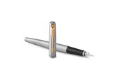 Przybory do pisania i rysowania - Parker Jotter Fountain Pen | Stainless Steel with Gold Trim | Medium Nib Blue Ink | Includes Gift Box - 2030948