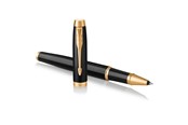 Przybory do pisania i rysowania - Parker IM Rollerball Pen | Black Lacquer with Gold Trim | Fine Point Black Ink | Gift Box - 1931659