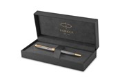 Przybory do pisania i rysowania - Parker Sonnet Ballpoint Pen | Chiselled Silver with Gold Trim | Medium Point Black Ink | Gift Box - 1931492