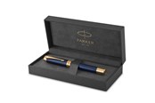 Przybory do pisania i rysowania - Parker Duofold Centennial Fountain Pen | Prestige Blue Chevron | Medium Solid Gold Nib | Black Ink and Convertor | Premium Gift Box - 1931370