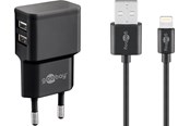 Telefon - Adapter i Ładowarka - Pro Dual Apple Lightning charger set 2.4 A black 1 m - 4040849449956