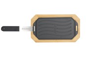 Grill i akcesoria grillowe - cozze ® reversible cast iron pan with wooden tray 165x330 mm - 90326