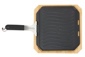 Grill i akcesoria grillowe - cozze ® reversible cast iron pan with bamboo tray 330x330 mm. - 90327