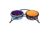 Koty - Trixie Bowl set ceramic/metal 2 × 0.3 l/ø 12 cm/26 × 7 × 13 cm light grey/antique pink/light blue - TX24791