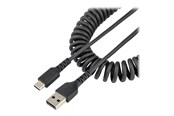 Kabel USB - StarTech.com 1m USB A to C Charging Cable Coiled Heavy Duty Fast Charge & Sync High Quality USB 2.0 A to USB Type-C Cable Rugged Aramid Fiber Durable Male to Male USB Cable - R2ACC-1M-USB-CABLE