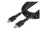 Kabel USB - StarTech.com USB C to Lightning Cable 1m (3ft) MFi Certified Coiled iPhone Charger Cable Black - RUSB2CLT1MBC