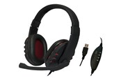 Słuchawki, zestaw słuchawkowy - LogiLink Stereo headset 1x USB-A plug boom microphone gaming black/red - HS0033