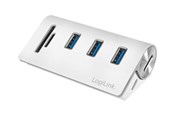 USB hub - LogiLink USB 3.0 hub 3-port with card reader for SD/microSD aluminum casing USB hub - 3 - USB 3.2 - Biały - CR0045