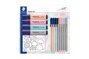 Materialy hobbystyczne - Staedtler Pastel set with 4 textsurfer classic 4 Triplus fineliners 4 Triplus color markers and stickers for coloring - 61 SBK1 PA