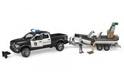 Samochody i pojazdy - Bruder  Dodge Ram 2500 Police pickup truck trailer boat 2 figures with Light and Sound toy - 02507