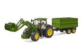 Samochody i pojazdy - Bruder John Deere 7R 350 with frontloader and tandemaxle tipping trailer - BR3155