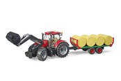 Samochody i pojazdy - Bruder Case IH Optum 300 CVX with frontloader with bale transport trailer with 8 round bales - BR3198