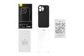 Telefon - Pokrowiec i etui - Baseus Case Synthetic Fiber Series for iPhone 14 Pro (black)+ tempered glass + cleaning kit - ARQW000101