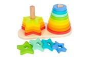Zabawki dla niemowlat - Small Foot - Wooden Stacking Tower Rainbow Circle and Star 19dlg. - 11720