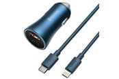 Telefon - Adapter i Ladowarka - Baseus Golden Contactor Pro car charger USB + USB-C QC4.0+ PD SCP 40W (blue) + USB-C - Lightning cable 1m (blue) - TZCCJD-03