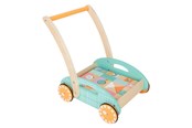 Zabawki dla niemowlat - Small Foot - Wooden Baby Walker Carriage with Blocks Pastel 35dlg. - 11766