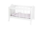 Lalki i akcesoria - Small Foot - Wooden Doll Bed White with Bedding Stripes 4dlg. - 11778