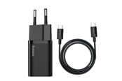 Telefon - Adapter i Ładowarka - Baseus Super Si Quick Charger 1C 25W with USB-C cable for USB-C 1m (black) - TZCCSUP-L01