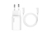 Telefon - Adapter i Ładowarka - Baseus Super Si Quick Charger 1C 25W with USB-C cable for USB-C 1m (white) - TZCCSUP-L02