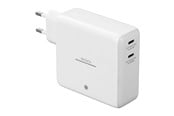 Telefon - Adapter i Ladowarka - Deltaco USB-C GaN Wall Charger 60W w/ Built-in Powerbank | 9600 mAh | 2x USB-C | PPS | White - PB-Q1004