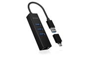 USB hub - ICY BOX IB-HUB1419-LAN USB hub - 3 - USB 3.0 - Czarny - IB-HUB1419-LAN