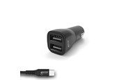 Telefon - Adapter i Ladowarka - GEAR Charger 12-24V 2xUSB 3.4A Black USB-C 2.0 cable 1m - 665092