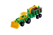 Samochody i pojazdy - Cavallino Toys Cavallino Junior Tractor with Crane Trailer and Wood 46cm - 3016WD01