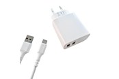 Telefon - Adapter i Ladowarka - GEAR Charger 220V 2xUSB-A 3.4A White USB-C 2.0 Cable 1m - 665130