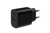 Telefon - Adapter i Ładowarka - Gembird Universal GaN USB charger QC 3.0 & PD 20W 2-port - Black - TA-UC-PDQC20-01-BK