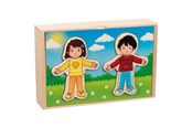 Puzzle - Goki Wooden Dress Up Puzzle Boy and Girl in Wooden Box 36 pcs. Drewniany - 57475