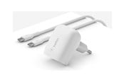 Telefon - Adapter i Ładowarka - Belkin BoostCharge power adapter - 24 pin USB-C - 20 Watt - MFI Certified - with USB-C to USB-C cable - WCA006VF1MWH-B6