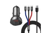 Telefon - Adapter i Ladowarka - Baseus car charger with 24W display + 3in1 Three Primary Colors USB cable 1.2m - TZCCBX-0G
