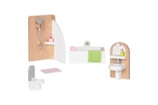 Lalka, mis i akcesoria - Goki Wooden Doll Furniture Bathroom 10 pieces. - 51492