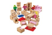 Zabawki drewniane - Bigjigs Wooden Doll Family with Furniture 26 pieces - BJ039