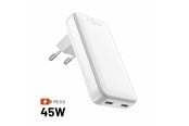 Telefon - Adapter i Ładowarka - FIXED Slim GaN 90° Super Fast 2x USB-C charger 45W - White - FIXCG45S-2C-WH