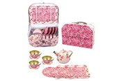 Zabawa w kuchnie  i akcesoria - Magni Tea set in suitcase - pink flowers - 3903