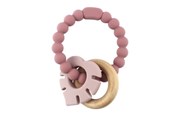 Zabawki dla niemowlat - Magni Teether bracelet in LFGB silicone with wooden ring and leaf appendix - Red - 5545