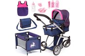 Lalka, mis i akcesoria - Bayer Design Doll's Pram Mega Set - Navy Unicorn - 18354AC