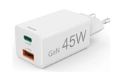 Telefon - Adapter i Ladowarka - Hama Charger 1x USB-C 1x USB-A GaN 45W White - 00201993